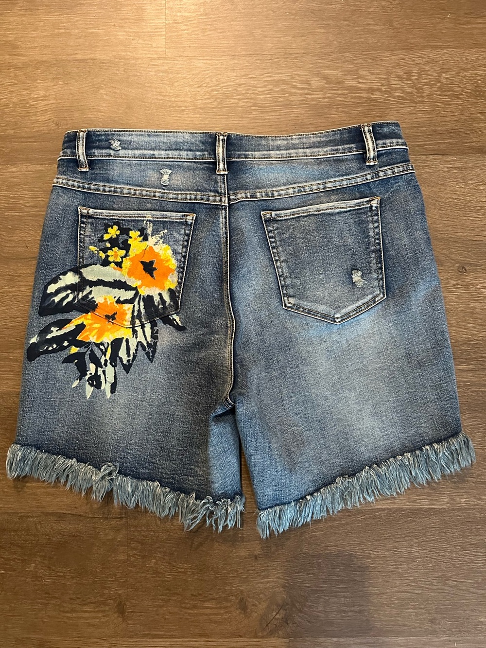 Tribal Frayed Hem Shorts with Yellow Floral Print